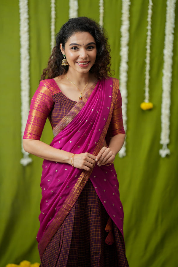 Esha Wine check Halfsaree (Set of 3)