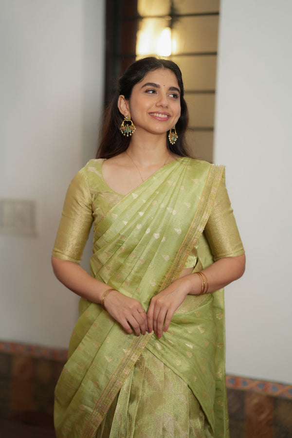 IMD - Aalaya Green Banarasi Half Saree Set