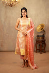 Tanisha Peach Banarasi Tissue Kurti Set ( Set of 3 )