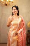 Tanisha Peach Banarasi Tissue Kurti Set ( Set of 3 )