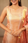 Tanisha Peach Banarasi Tissue Kurti Set ( Set of 3 )