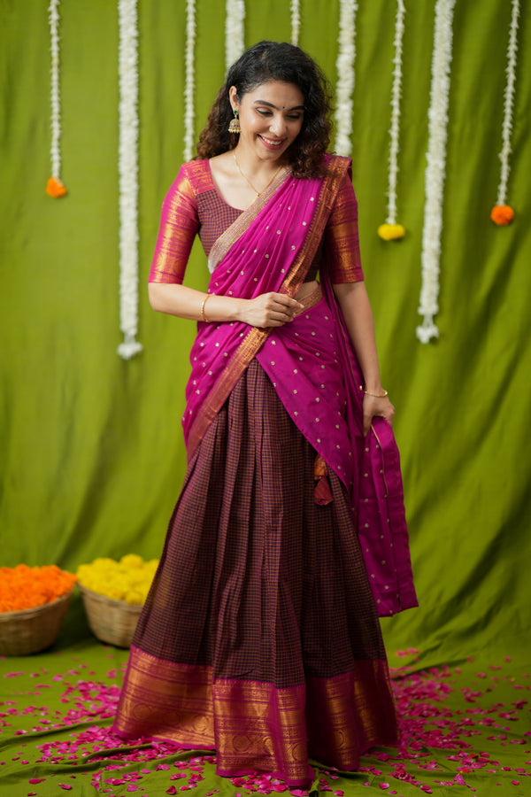 Esha Wine check Halfsaree (Set of 3)