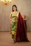 Tanisha Green Banarasi Tissue Spaghetti Kurti Set (Set of 3)