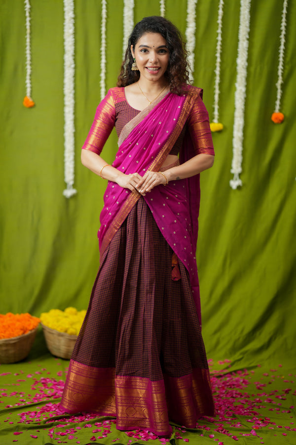 Esha Wine check Halfsaree (Set of 3)