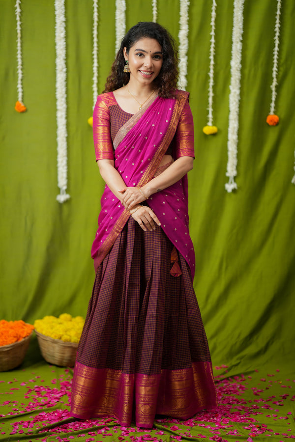 Esha Wine check Halfsaree (Set of 3)