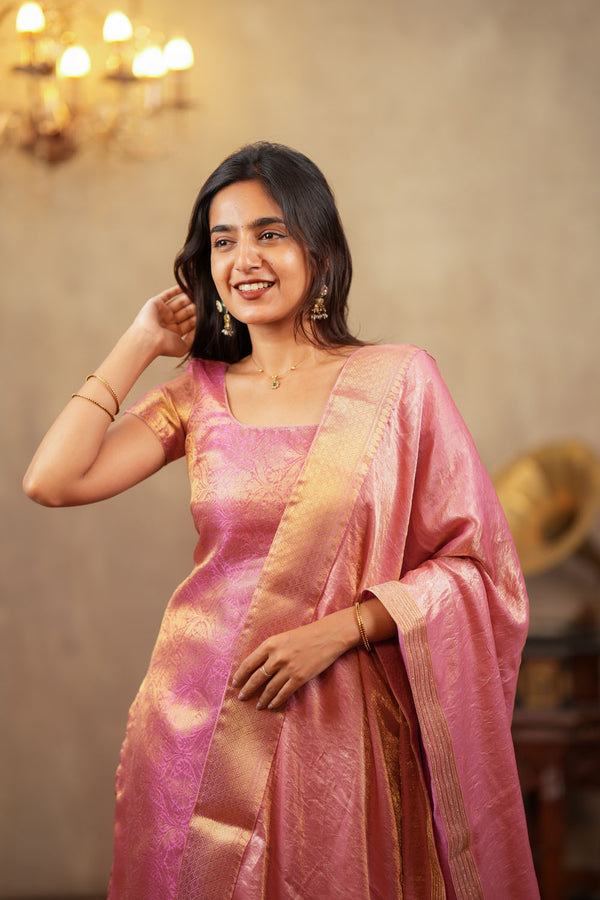 Tanisha Pink Banarasi Tissue Kurti Set ( Set of 3 )