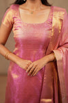 Tanisha Pink Banarasi Tissue Kurti Set ( Set of 3 )