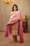 Nethra Pink Banarasi Tissue Kurti Set ( Set of 3 )