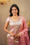 Nethra Pink Banarasi Tissue Kurti Set ( Set of 3 )