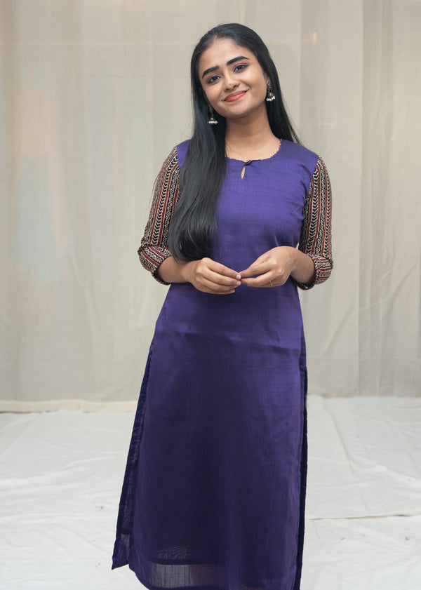 GRG - Mina Violet with Ajrak Sleeve (Kurti only) - XS only