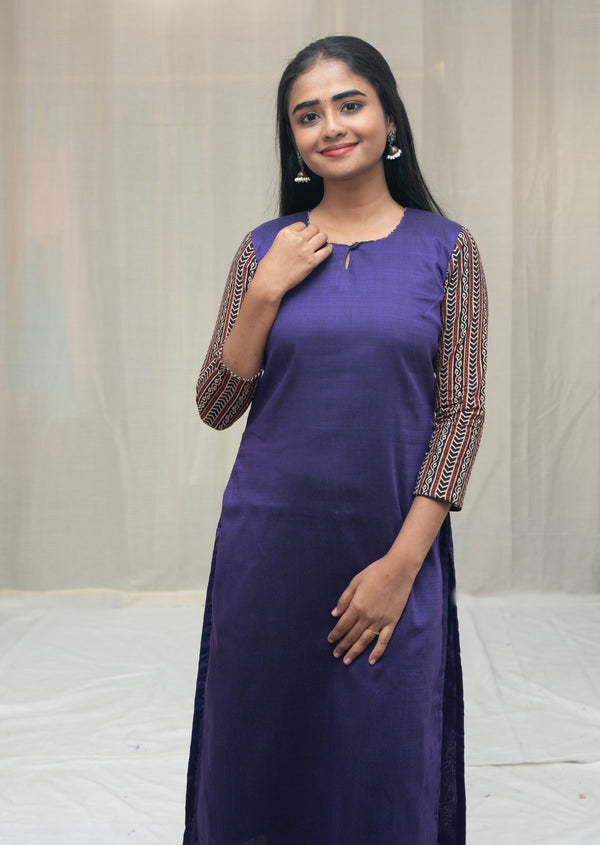 GRG - Mina Violet with Ajrak Sleeve (Kurti only) - XS only