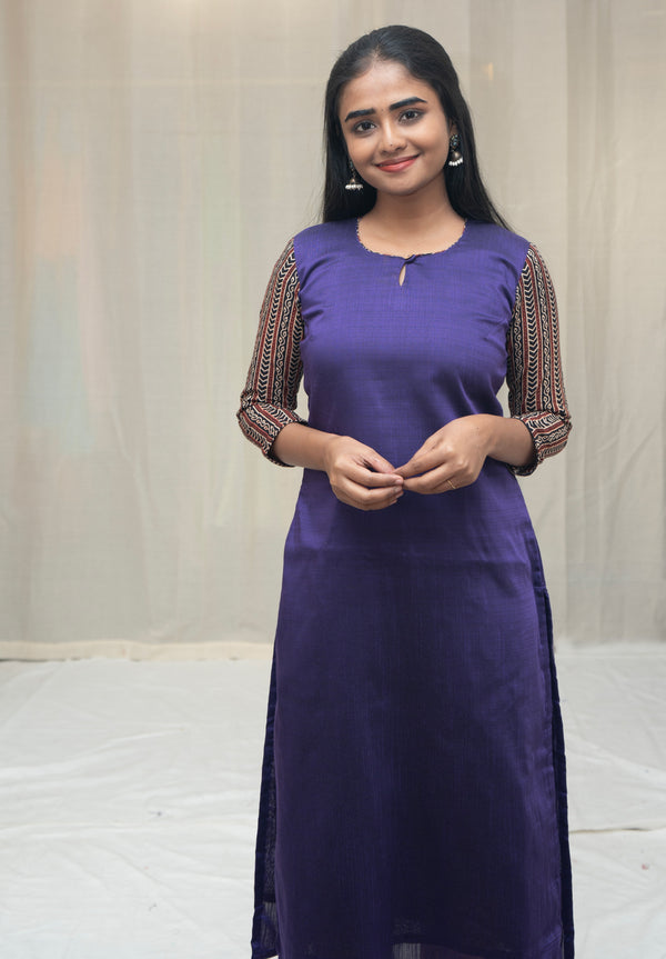 GRG - Mina Violet with Ajrak Sleeve (Kurti only) - XS only