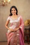 Nethra Pink Banarasi Tissue Kurti Set ( Set of 3 )