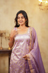 Manju Lavender Banarasi Tissue Kurti Set ( Set of 3 )