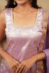Manju Lavender Banarasi Tissue Kurti Set ( Set of 3 )