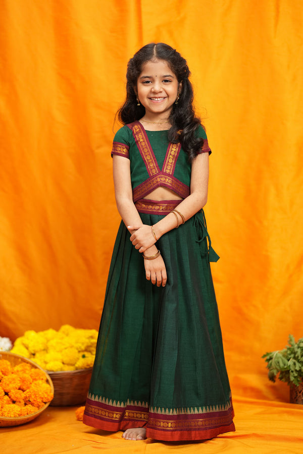 Sreeja Green Handwoven Lehenga Mini