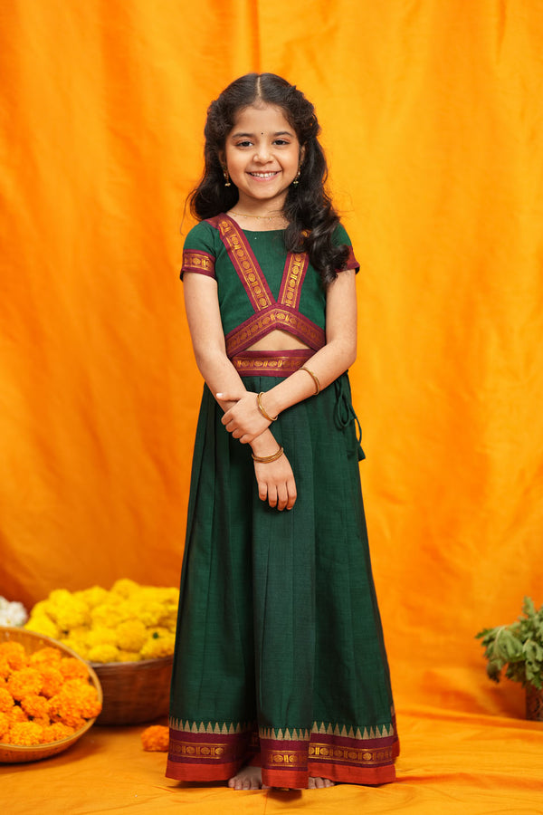 Sreeja Green Handwoven Lehenga Mini