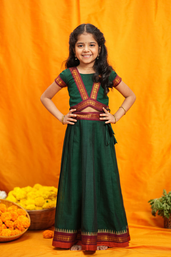 Sreeja Green Handwoven Lehenga Mini