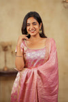 Manju Pink Banarasi Tissue Kurti Set (Set of 3)