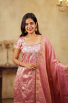 Manju Pink Banarasi Tissue Kurti Set (Set of 3)