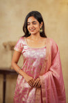 Manju Pink Banarasi Tissue Kurti Set (Set of 3)