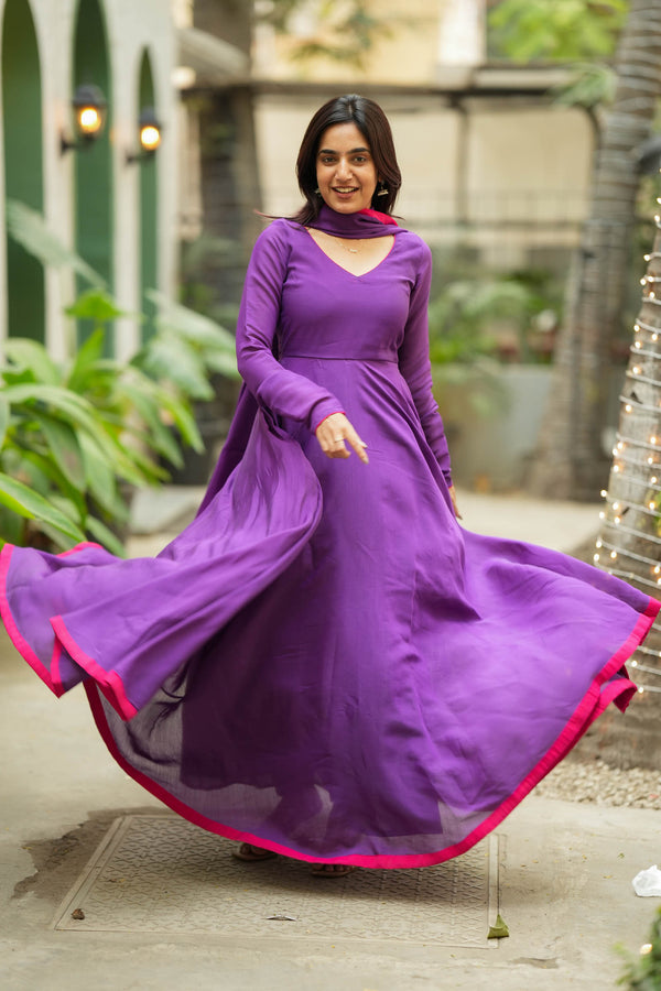 Raha Violet Anarkali Dress (Set of 2)