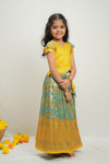 Akhila Yellow & Aqua Blue Brocade Kids Lehenga Set Mini