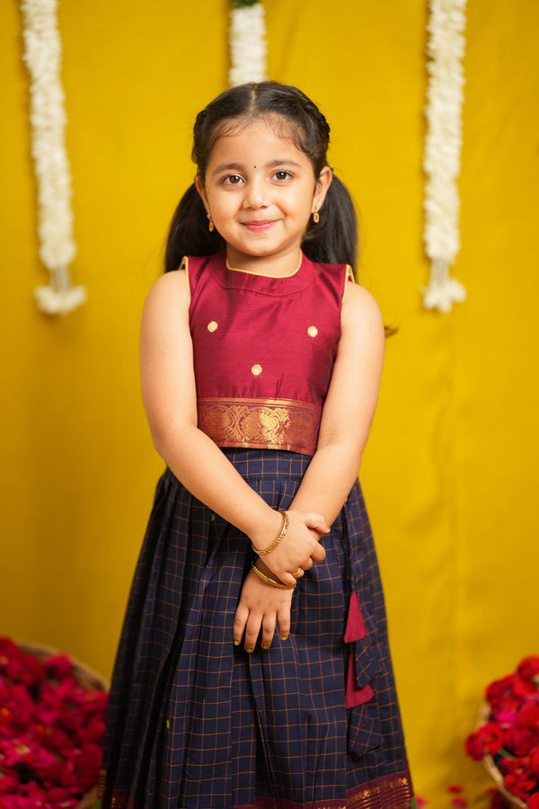 Sana Navy Blue with Maroon Lehenga Mini