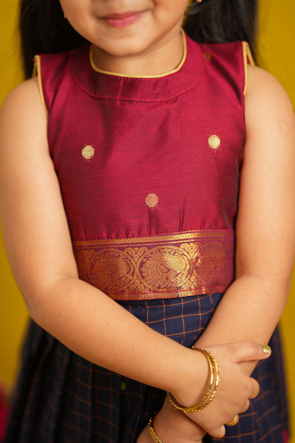 Sana Navy Blue with Maroon Lehenga Mini