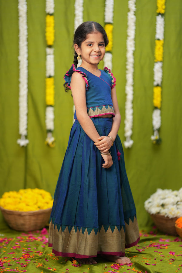 Gautami Teal Handlloom Top & Skirt Mini