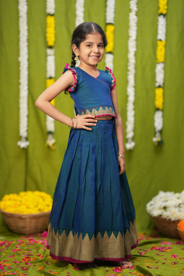 Gautami Teal Handlloom Top & Skirt Mini