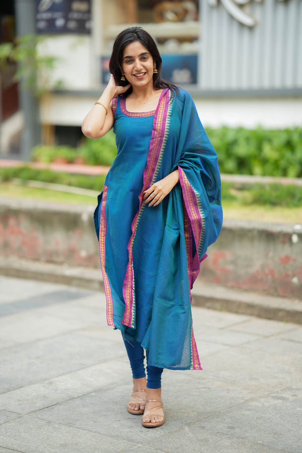 Shraddha Teal Handloom Kurti Set (Set of 2)