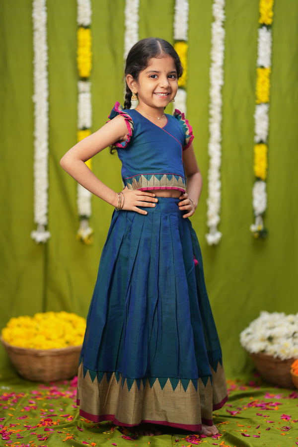 Gautami Teal Handlloom Top & Skirt Mini