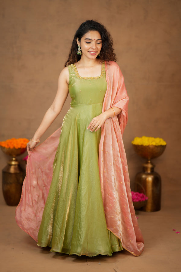 Shrishti Mint Green Sleeveless Maxi Dress (Set of 2)