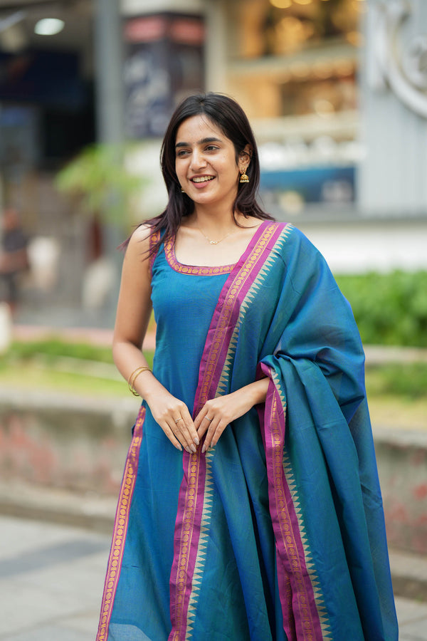 Shraddha Teal Handloom Kurti Set (Set of 2)