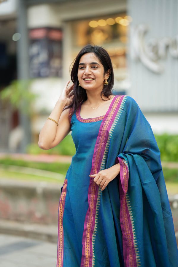 Shraddha Teal Handloom Kurti Set (Set of 2)