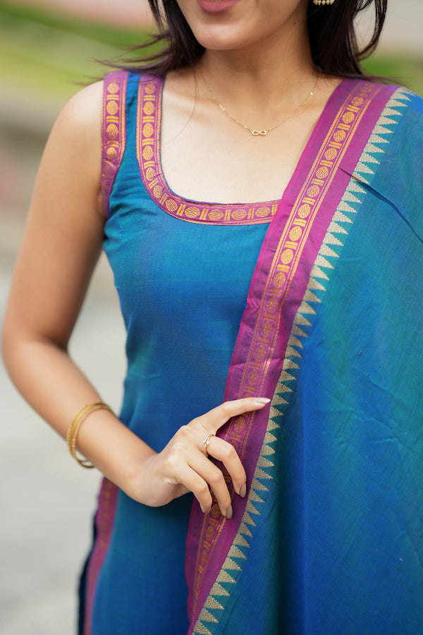 Shraddha Teal Handloom Kurti Set (Set of 2)