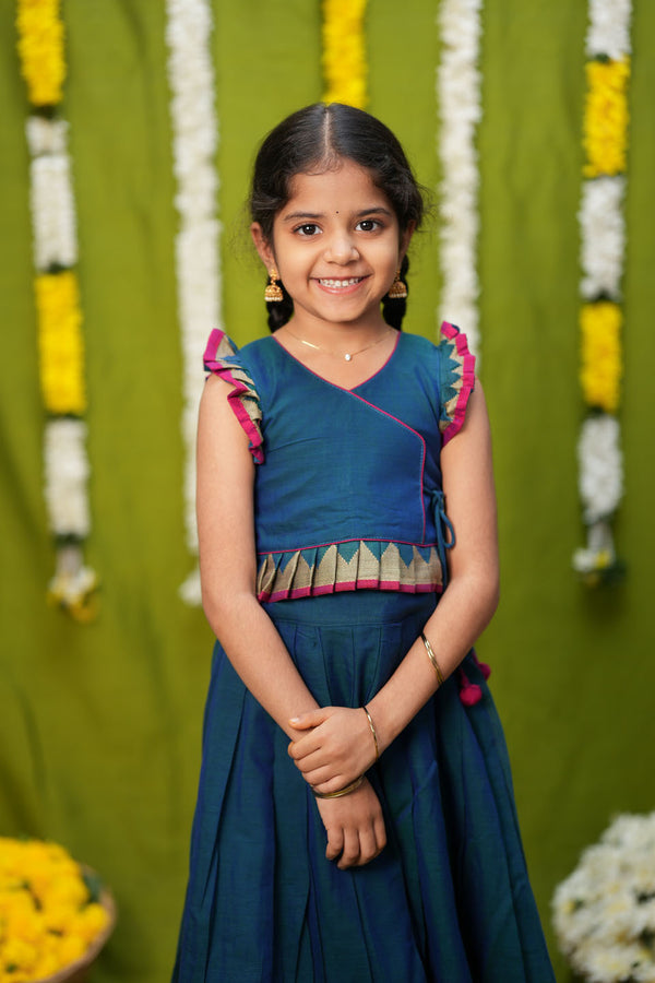 Gautami Teal Handlloom Top & Skirt Mini