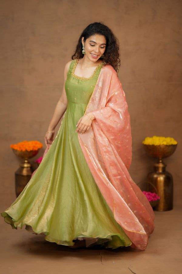 Shrishti Mint Green Sleeveless Maxi Dress (Set of 2)