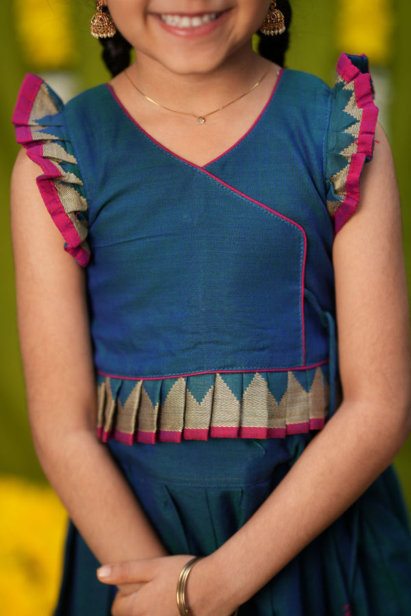 Gautami Teal Handlloom Top & Skirt Mini