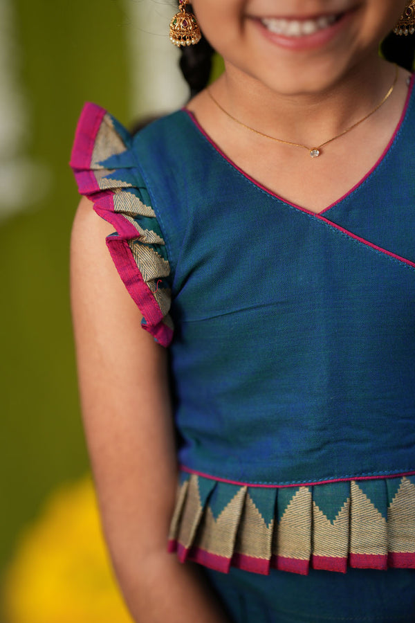 Gautami Teal Handlloom Top & Skirt Mini