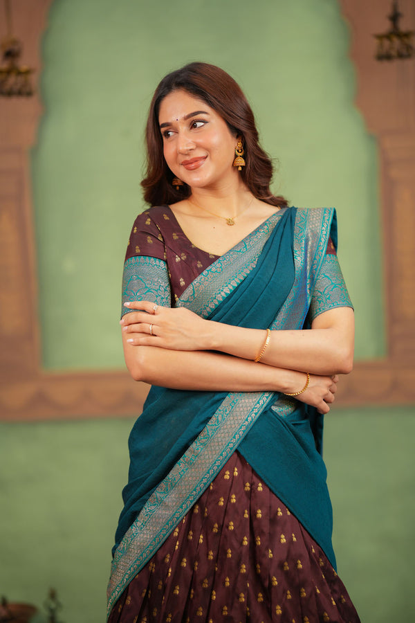 Sravanthi Brown Halfsaree ( Set of 2 )