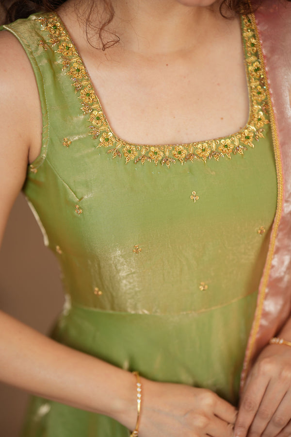 Shrishti Mint Green Sleeveless Maxi Dress (Set of 2)