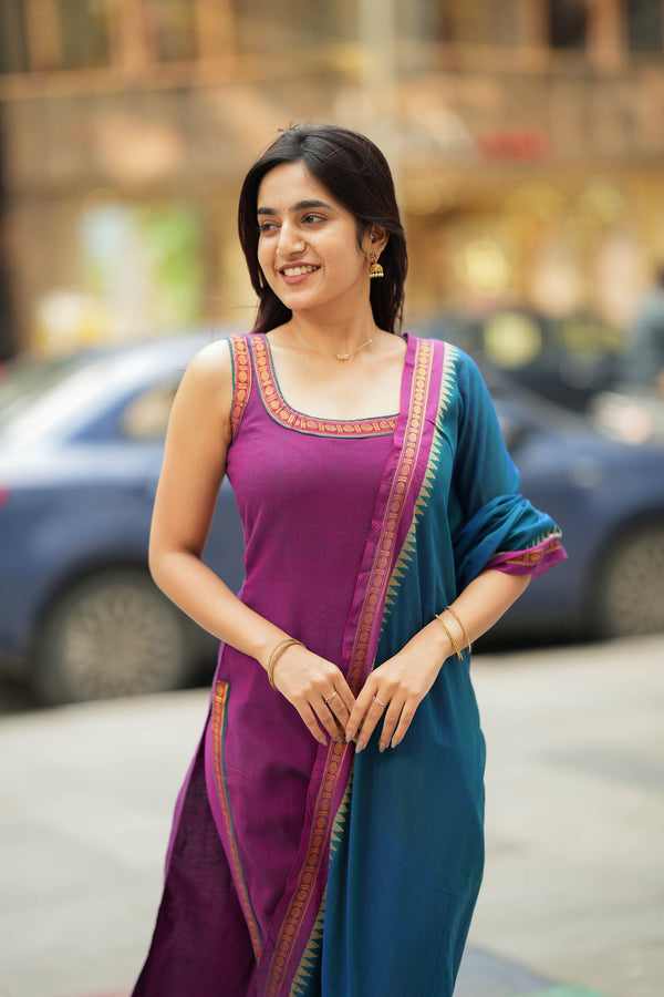 Shraddha Magenta with Teal Kurti Set (Set of 2)