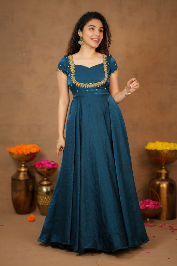 Niharika Teal Maxi Dress (Set of 2)