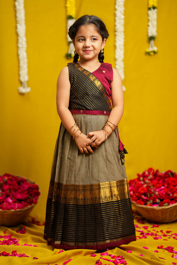 Radhi Grey with Maroon Lehenga Mini