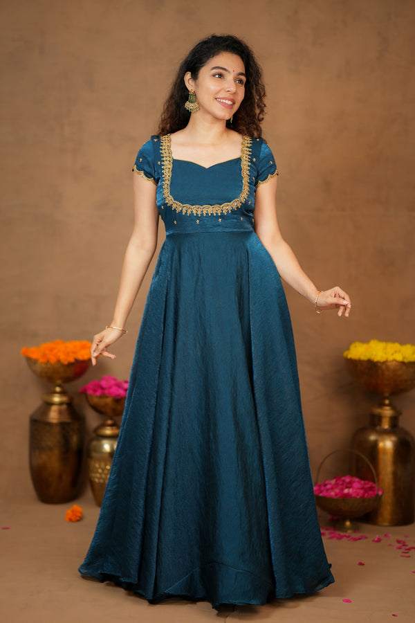 Niharika Teal Maxi Dress (Set of 2)