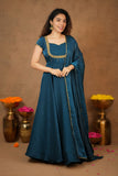 Niharika Teal Maxi Dress (Set of 2)