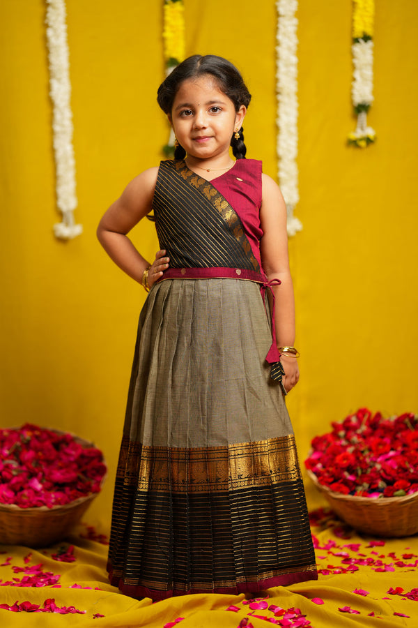 Radhi Grey with Maroon Lehenga Mini