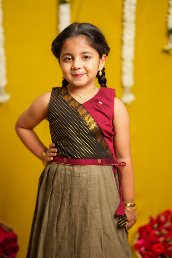 Radhi Grey with Maroon Lehenga Mini